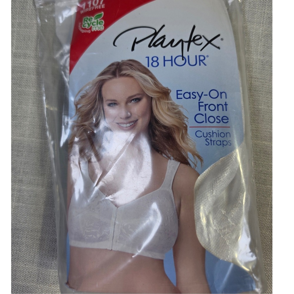 Playtex 18 Hour Front Close Wirefree Bra 1107 White 42B Cushion Straps